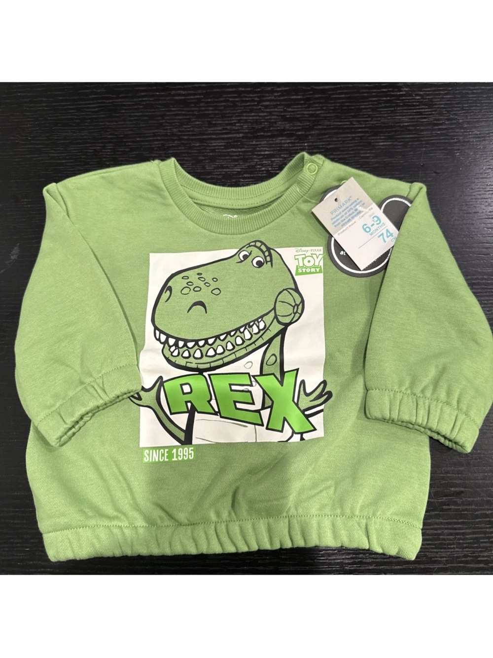 Disney Toy Story Rex X PRIMARK Boys Girls Baby Green Sweater Snap Buttons 6-9 M